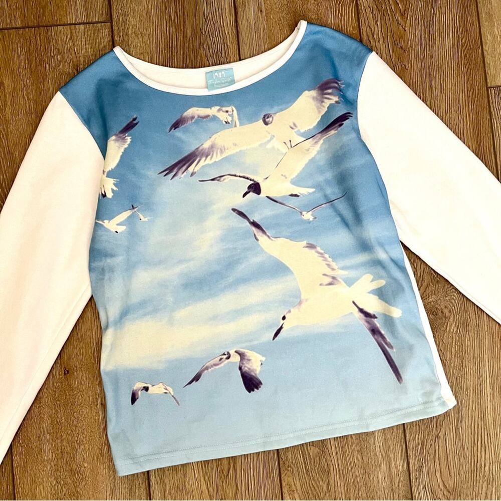 Taylor Swift Light Blue and White Long Sleeve Seagull Tee